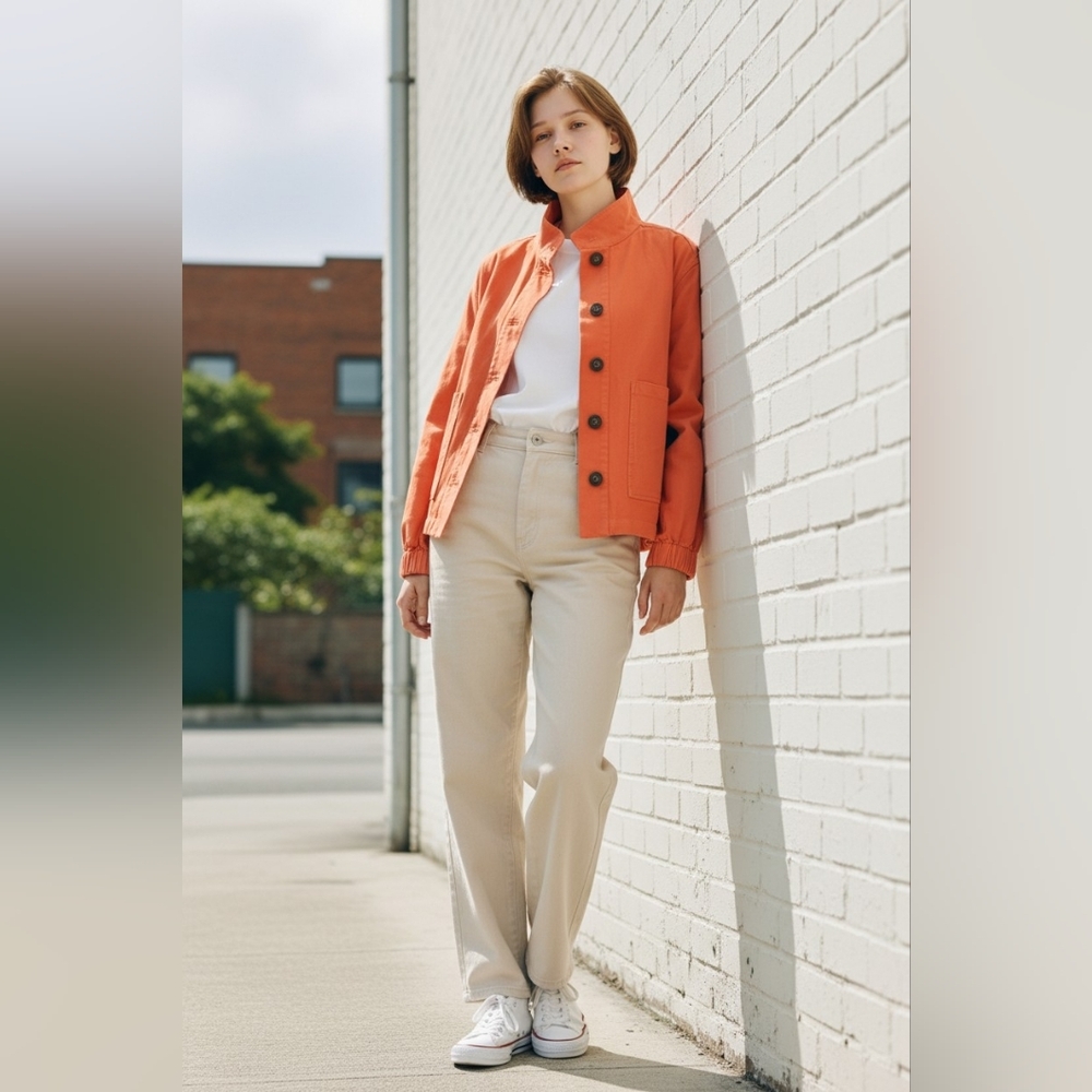 O'Neill Solid Orange Button-Up Jacket Size S | Cotton Viscose | Cropped Utility